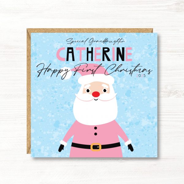 Personalised Girls First Christmas Card, Father Christmas, Daughter, Niece, Goddaughter, Sister, Great Granddaughter