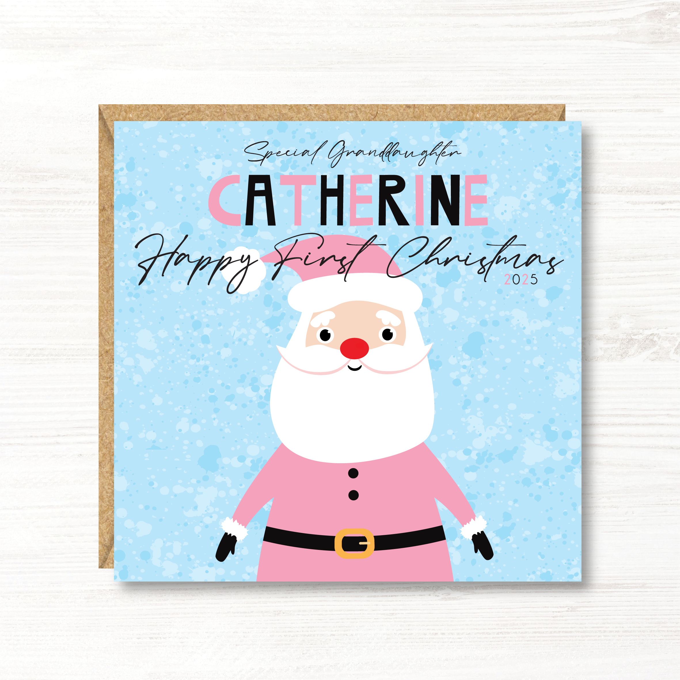 Personalised Girls First Christmas Card, Father Christmas, Daughter, Niece, Goddaughter, Sister, Great Granddaughter