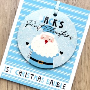 Personalised Father Christmas Wooden Baby Boys First Christmas Bauble, Gift