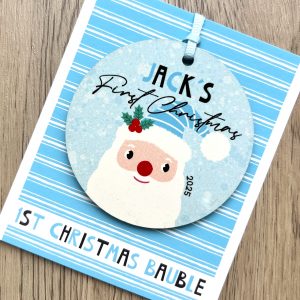 Personalised Father Christmas Wooden Baby Boys First Christmas Bauble, Gift