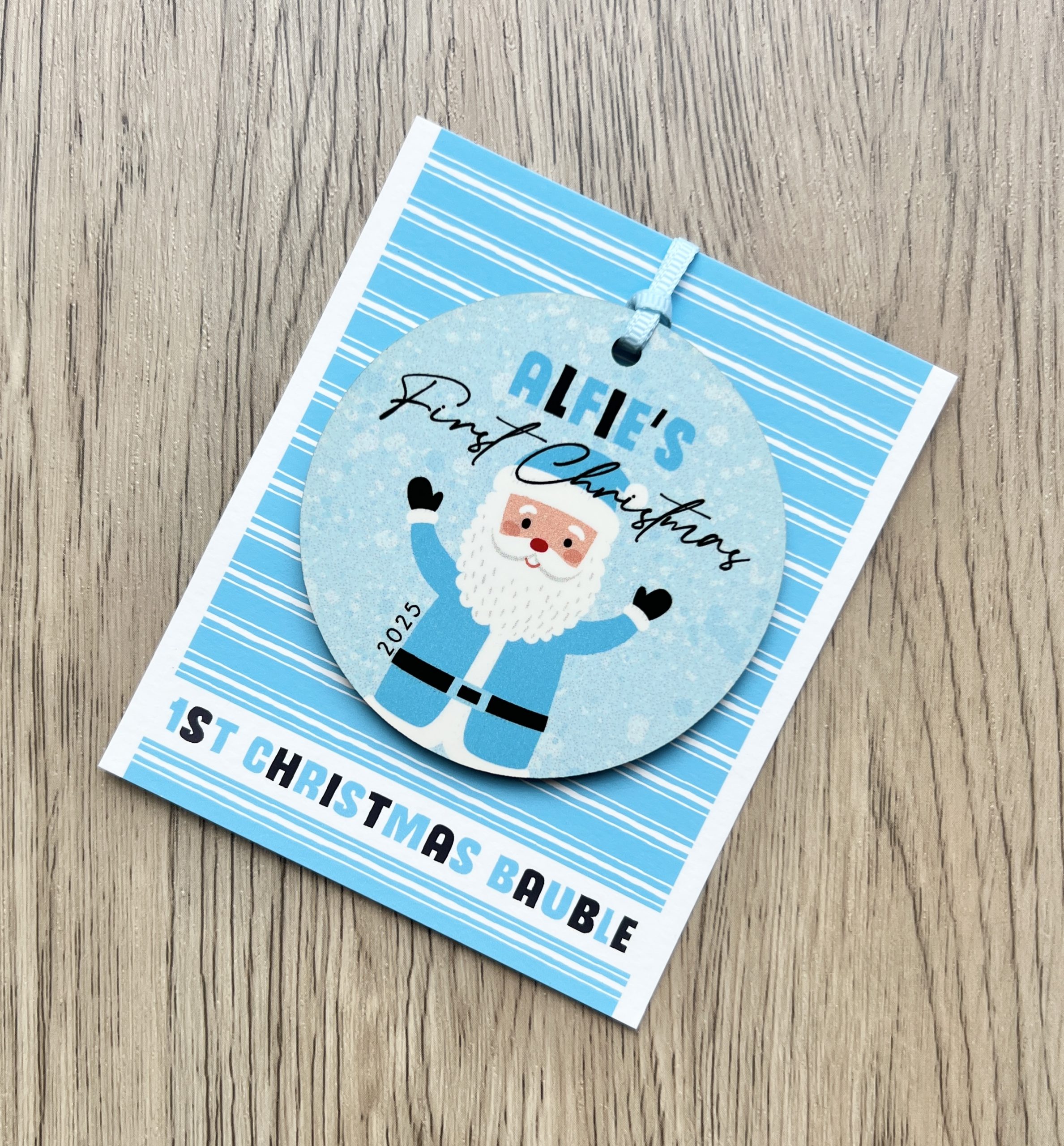 Personalised Father Christmas Wooden Baby Boys First Christmas Bauble, Gift - Image 2