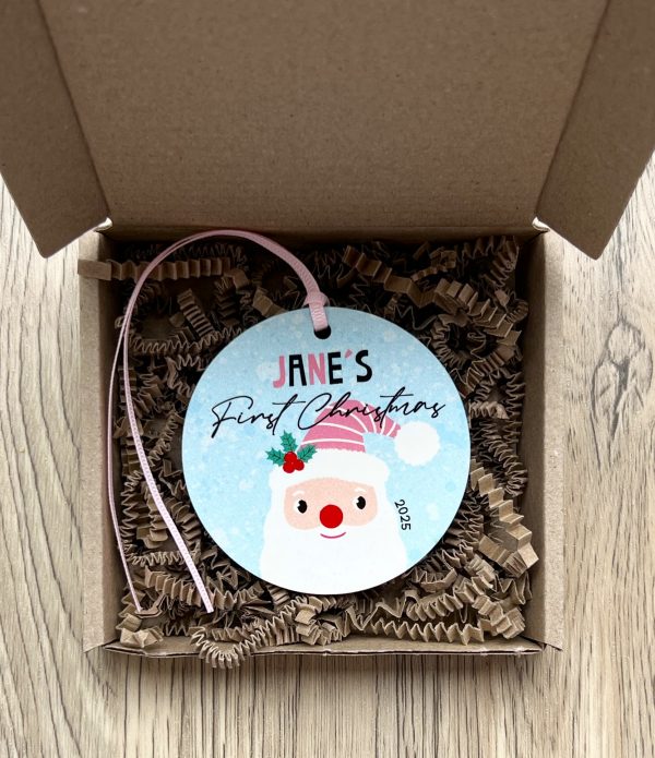 Personalised Father Christmas Wooden Baby Girls First Christmas Bauble, Gift - Image 3