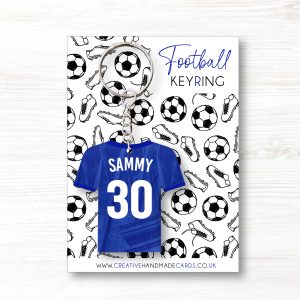 Personalised Handmade Football Keyring, Chelsea Colours