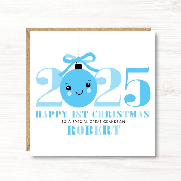 Personalised Boys First Christmas Card, Son, Nephew, Godson, Brother, Great Grandson, Cousin