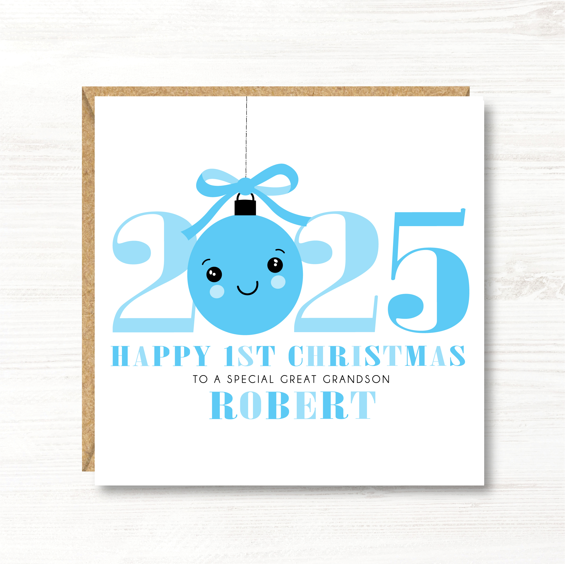 Personalised Boys First Christmas Card, Son, Nephew, Godson, Brother, Great Grandson, Cousin