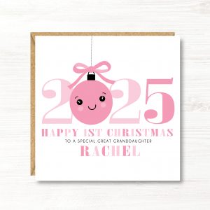 Personalised Girls First Christmas Card, Daughter, Niece, Goddaughter, Sister, Great Granddaughter