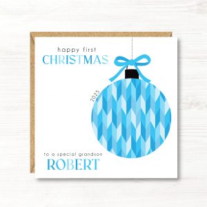 Personalised Boys First Christmas Card, Father Christmas, Son, Nephew, Godson, Brother, Great Grandson, Cousin