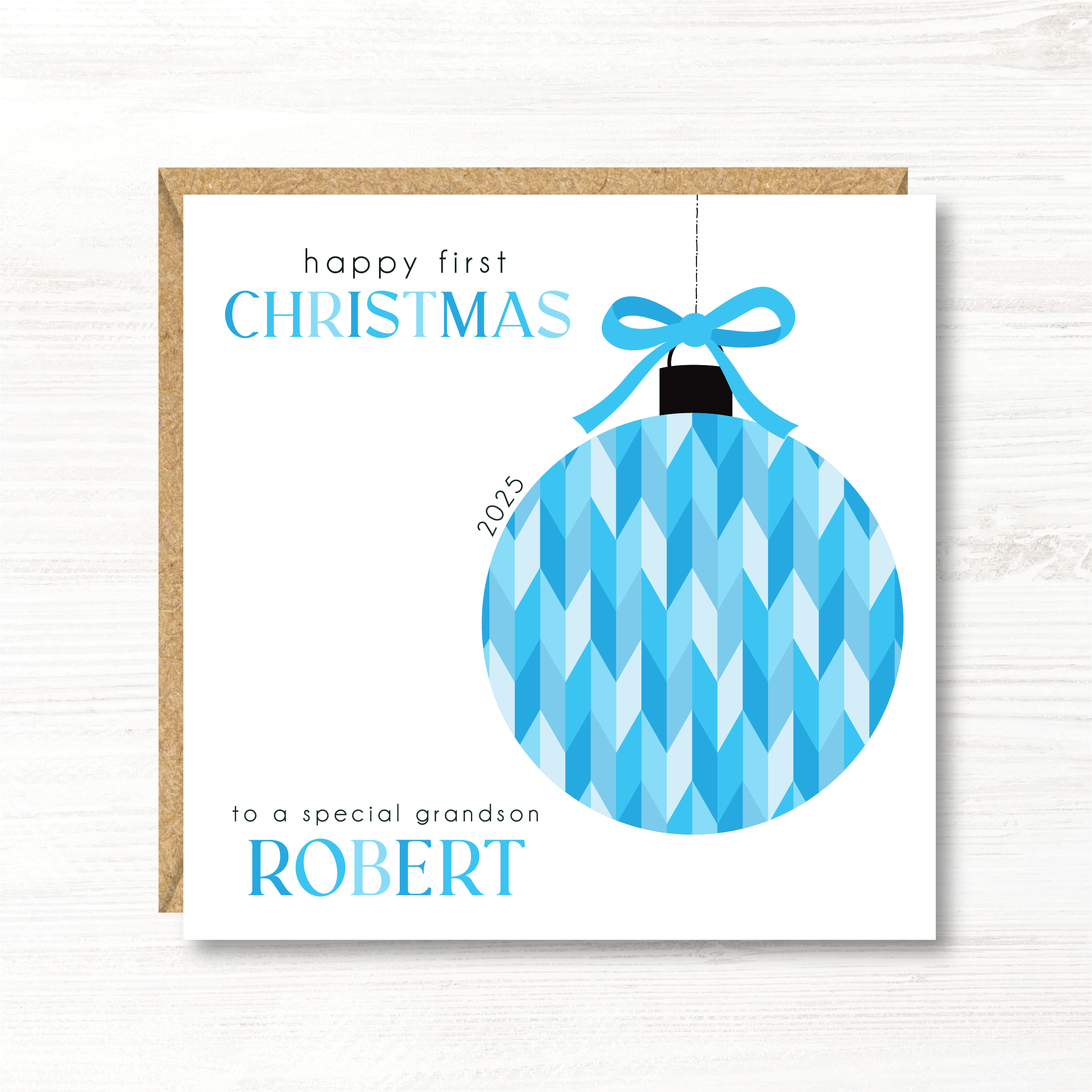 Personalised Boys First Christmas Card, Father Christmas, Son, Nephew, Godson, Brother, Great Grandson, Cousin