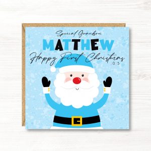 Personalised Boys First Christmas Card, Father Christmas, Son, Nephew, Godson, Brother, Great Grandson, Cousin