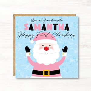 Personalised Girls First Christmas Card, Father Christmas, Daughter, Niece, Goddaughter, Sister, Great Granddaughter