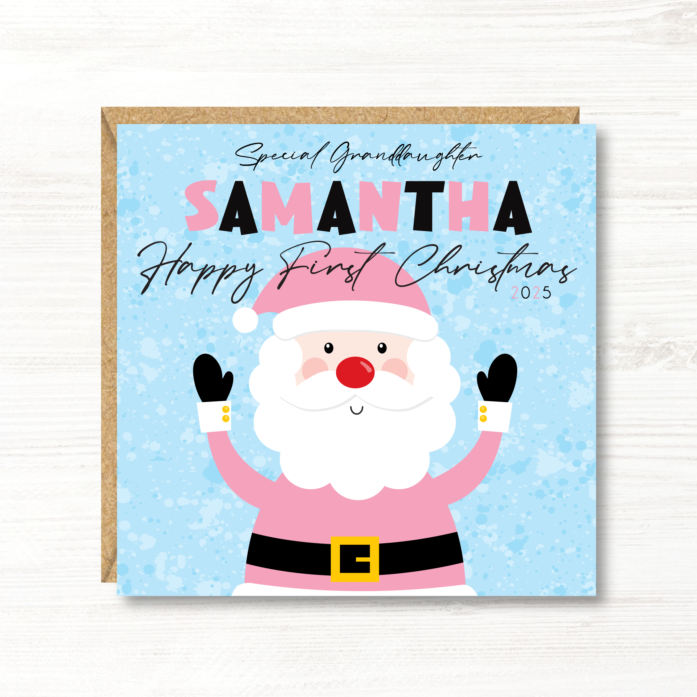 Personalised Girls First Christmas Card, Father Christmas, Daughter, Niece, Goddaughter, Sister, Great Granddaughter