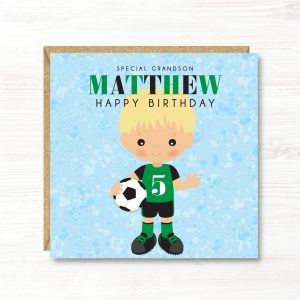 Personalised Boys Football Birthday Card, 5th, 6th, 7th, 8th, 9th, 10th, 11th, 12th, Son, Grandson, Nephew, Friend, Brother, Great Grandson