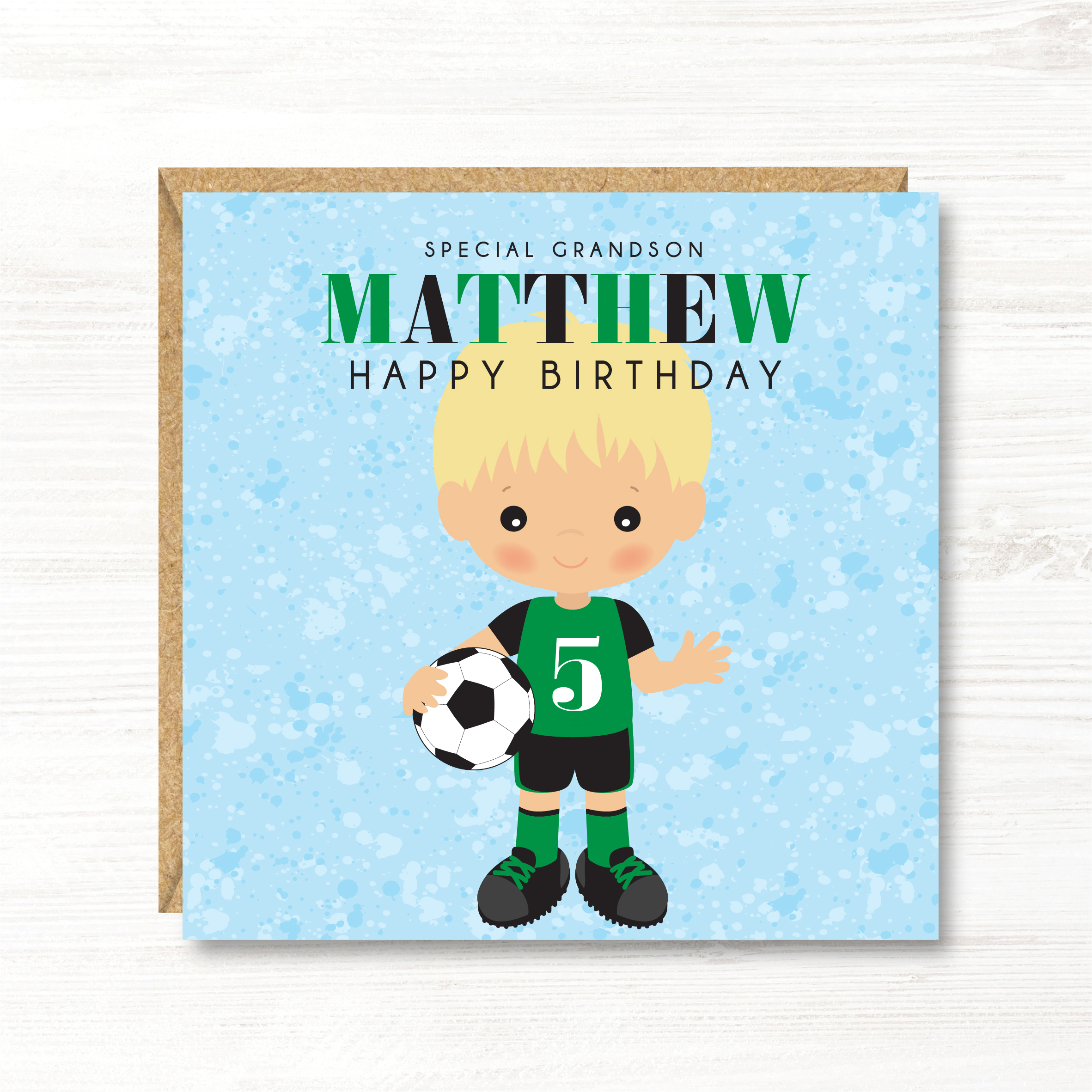 Personalised Boys Football Birthday Card, 5th, 6th, 7th, 8th, 9th, 10th, 11th, 12th, Son, Grandson, Nephew, Friend, Brother, Great Grandson