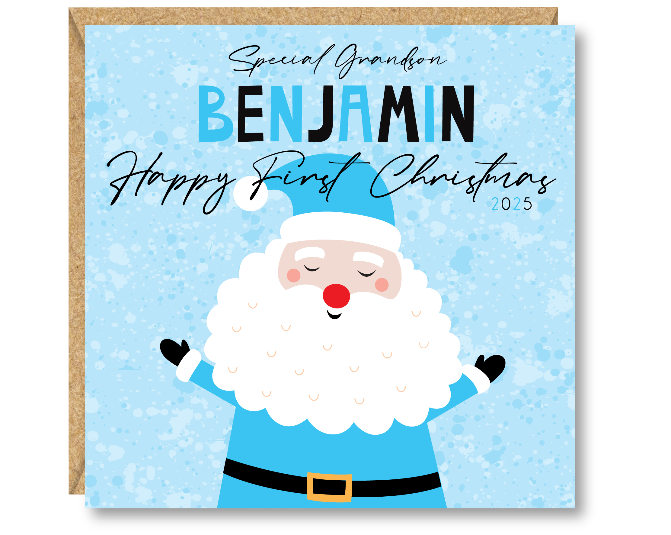 Personalised Boys First Christmas Card, Father Christmas, Son, Nephew, Godson, Brother, Great Grandson, Cousin - Image 2