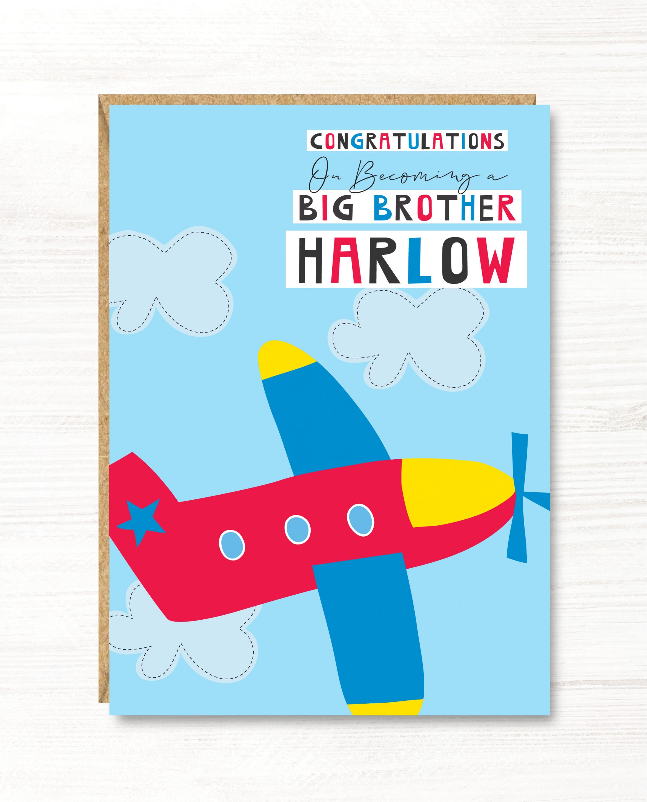 Personalised Aeroplane Big Brother Card, A5 size