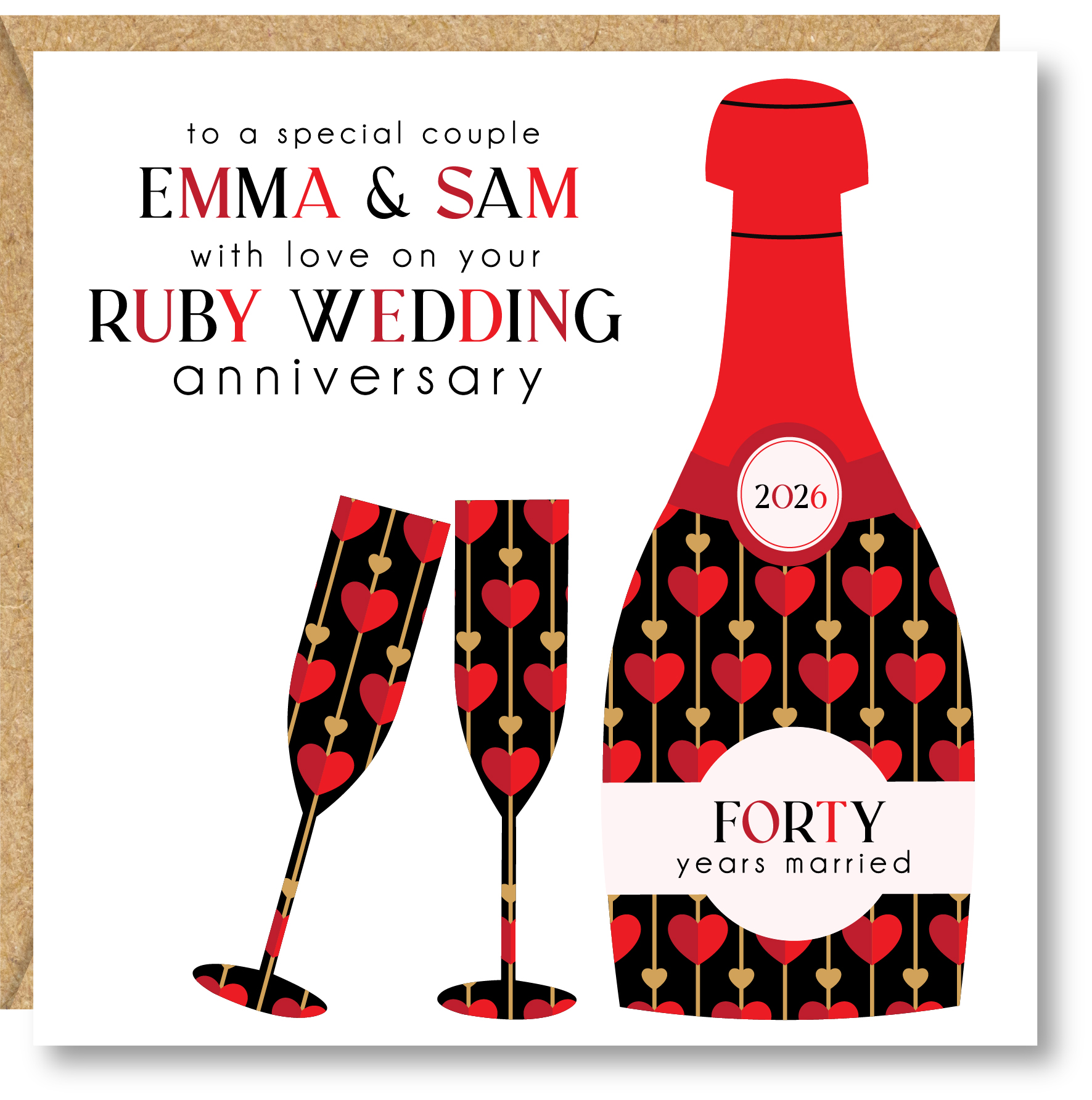 Personalised Ruby Wedding Anniversary Card, Couple, Friends, Sister, Brother, Daughter, Son, Niece, Nephew - Image 2