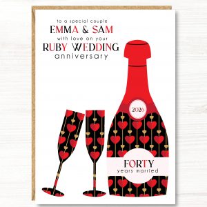 Personalised Ruby Wedding Anniversary Card, A5 size, Couple, Friends, Sister, Brother, Daughter, Son, Niece, Nephew