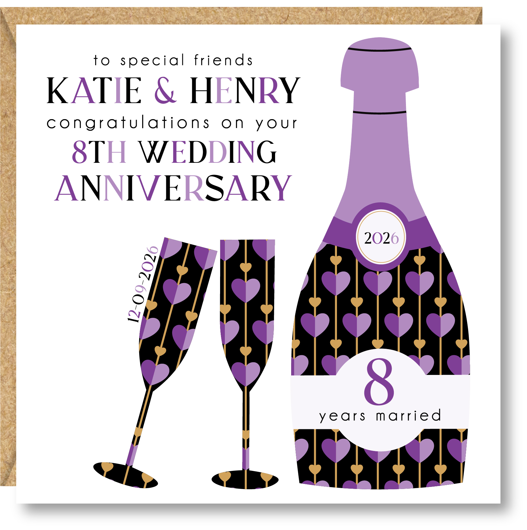 Personalised Wedding Anniversary Card, 1st, 2nd, 3rd, 4th, 5th, 6th, 7th, 8th, 9th, Couple, Friends, Sister, Brother, Daughter, Son - Image 2