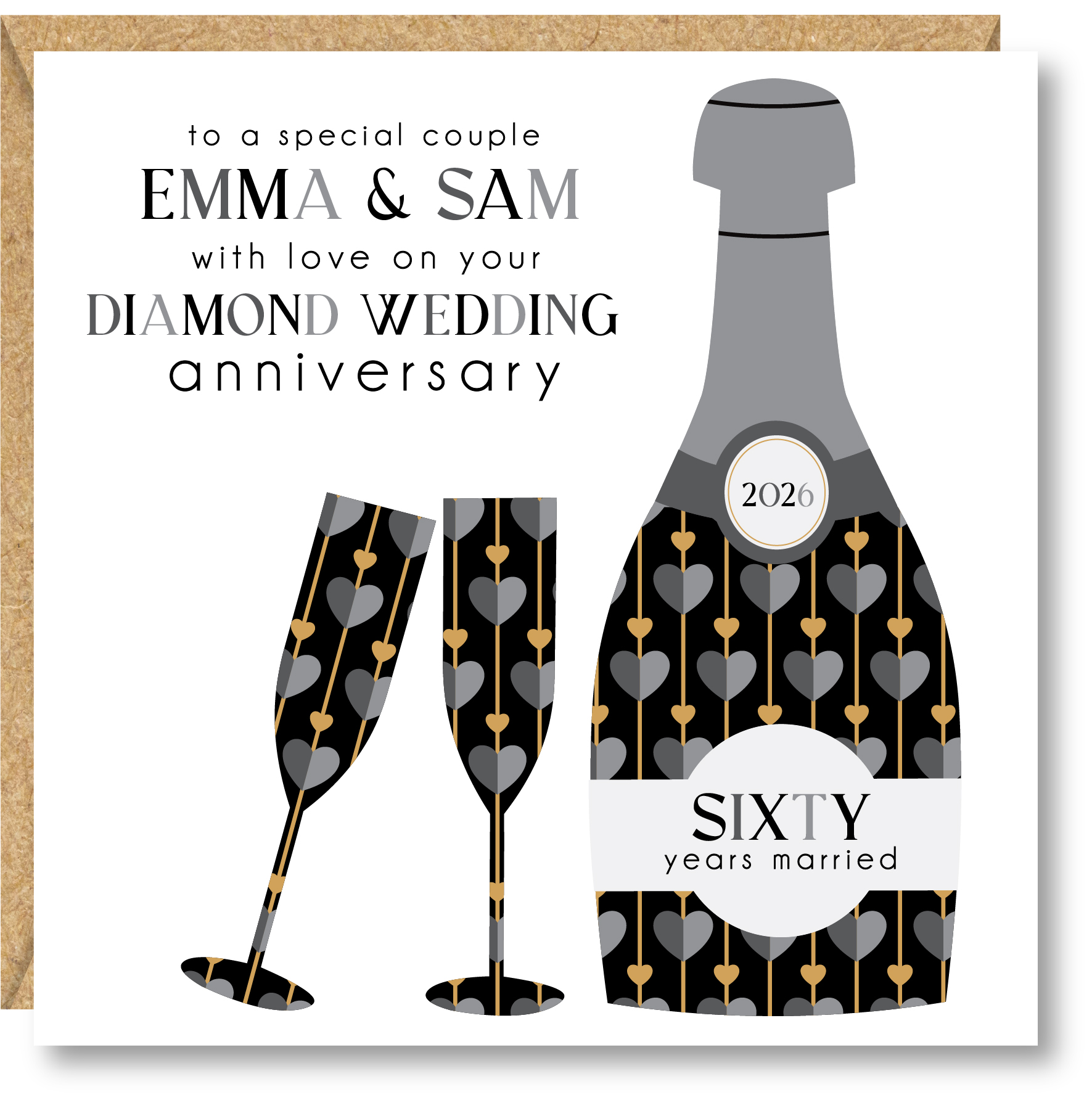 Personalised Diamond Wedding Anniversary Card, Couple, Friends, Sister, Brother, Daughter, Son, Niece, Nephew - Image 2