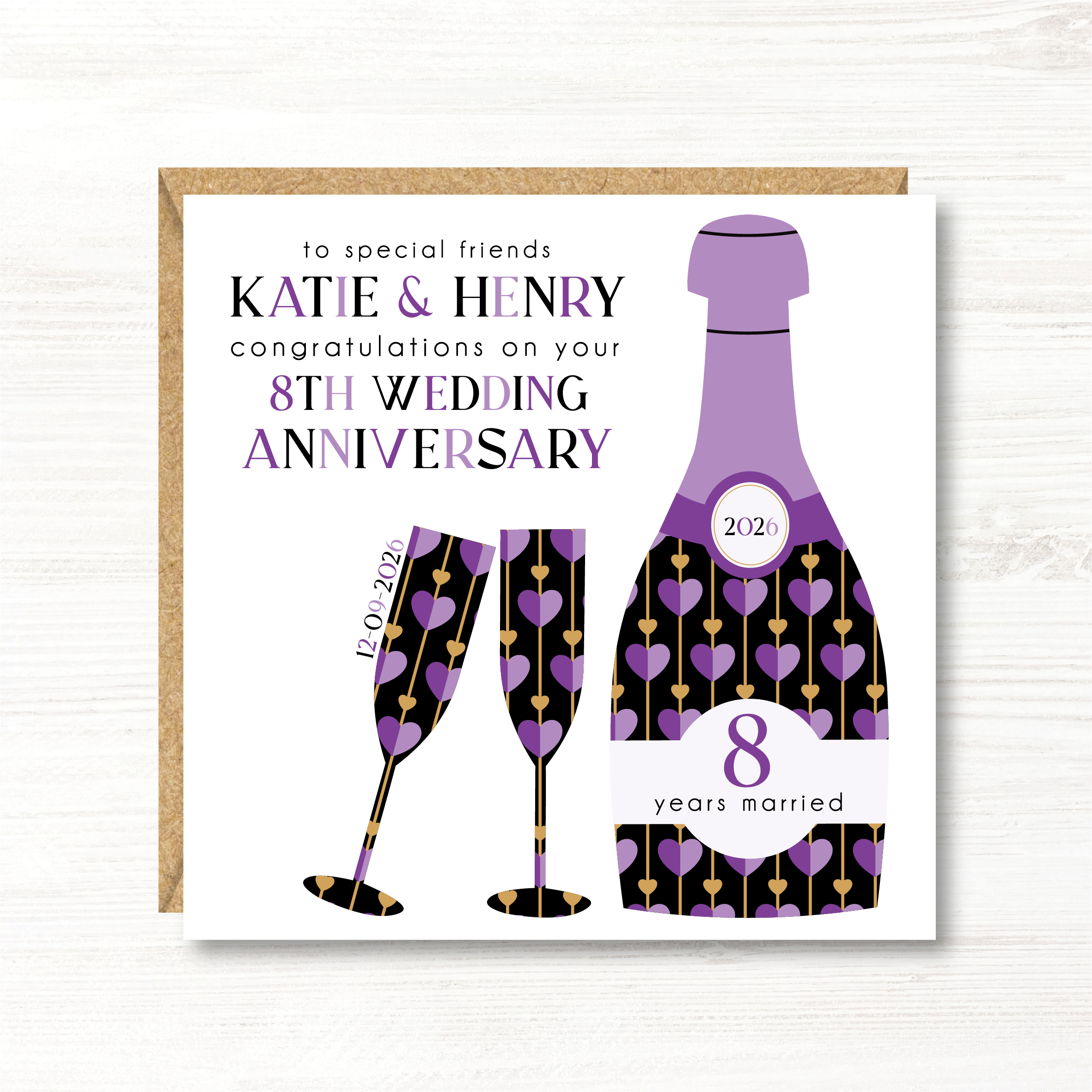 Personalised Wedding Anniversary Card, 1st, 2nd, 3rd, 4th, 5th, 6th, 7th, 8th, 9th, Couple, Friends, Sister, Brother, Daughter, Son