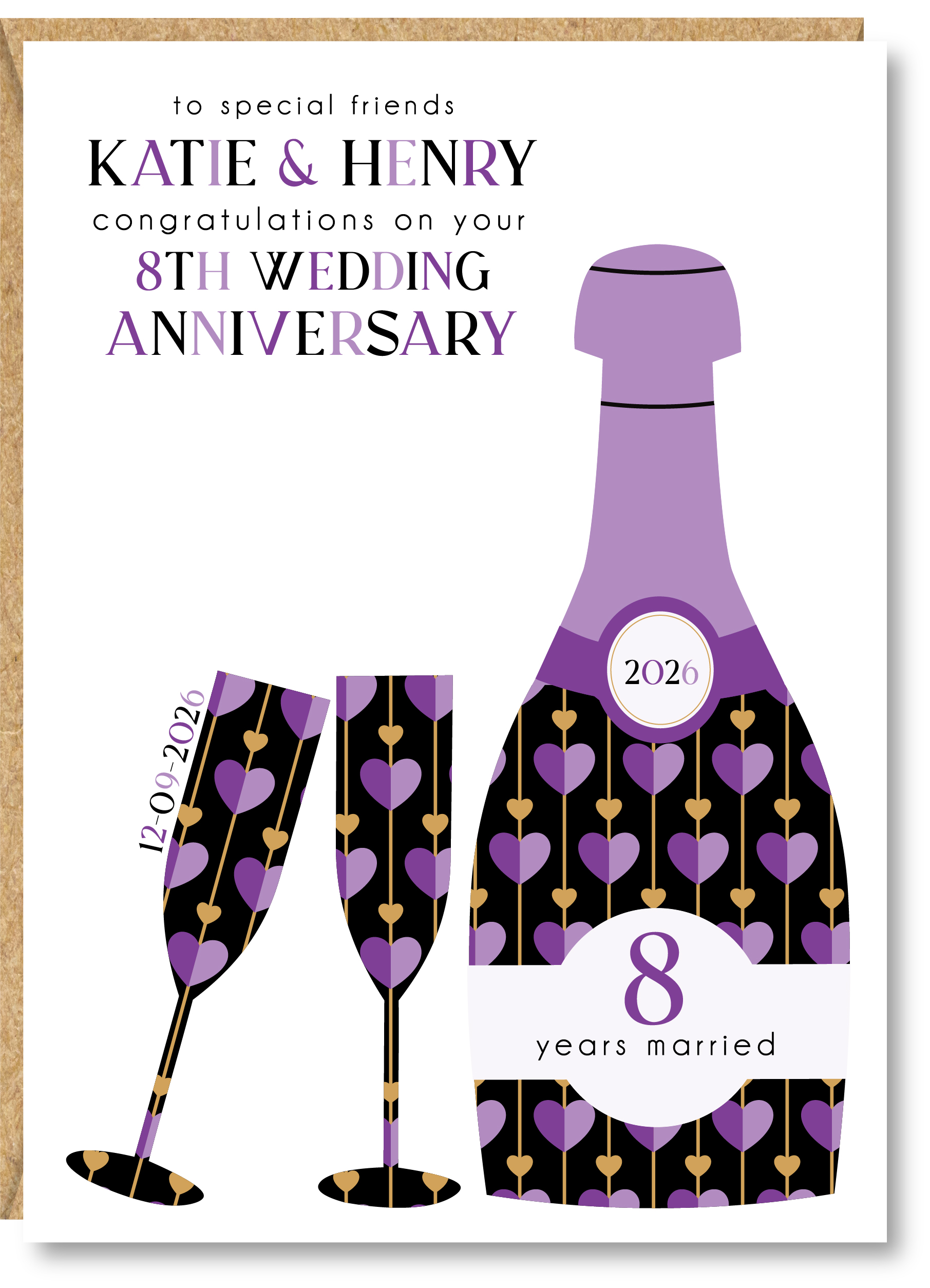 Personalised Wedding Anniversary Card, 1st, 2nd, 3rd, 4th, 5th, 6th, 7th, 8th, 9th, Couple, Friends, Sister, Brother, Daughter, Son, A5 Size - Image 2