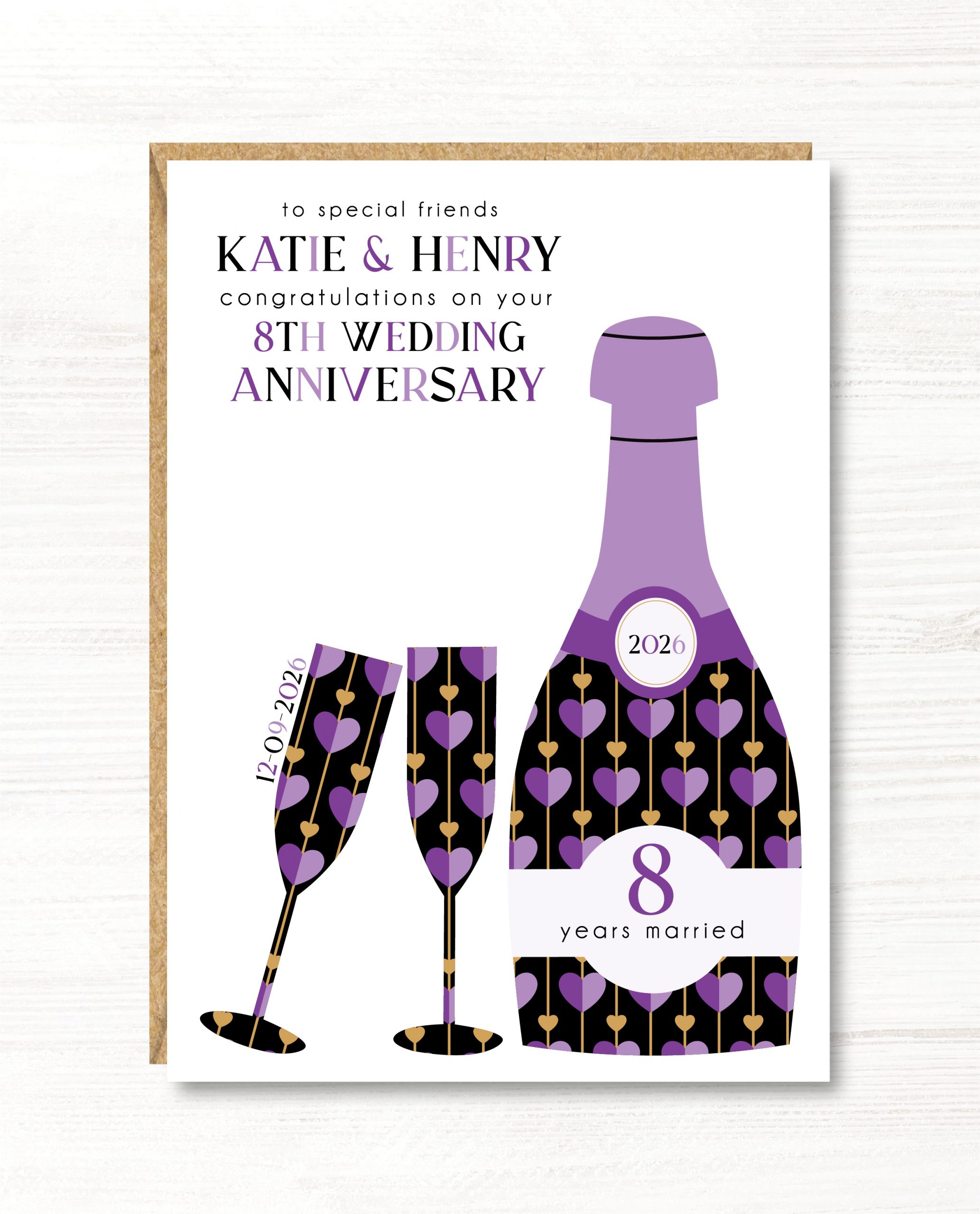Personalised Wedding Anniversary Card, 1st, 2nd, 3rd, 4th, 5th, 6th, 7th, 8th, 9th, Couple, Friends, Sister, Brother, Daughter, Son, A5 Size