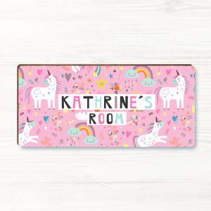 Personalised Unicorn Girls Wooden Bedroom Door Sign, Plaque, Gift