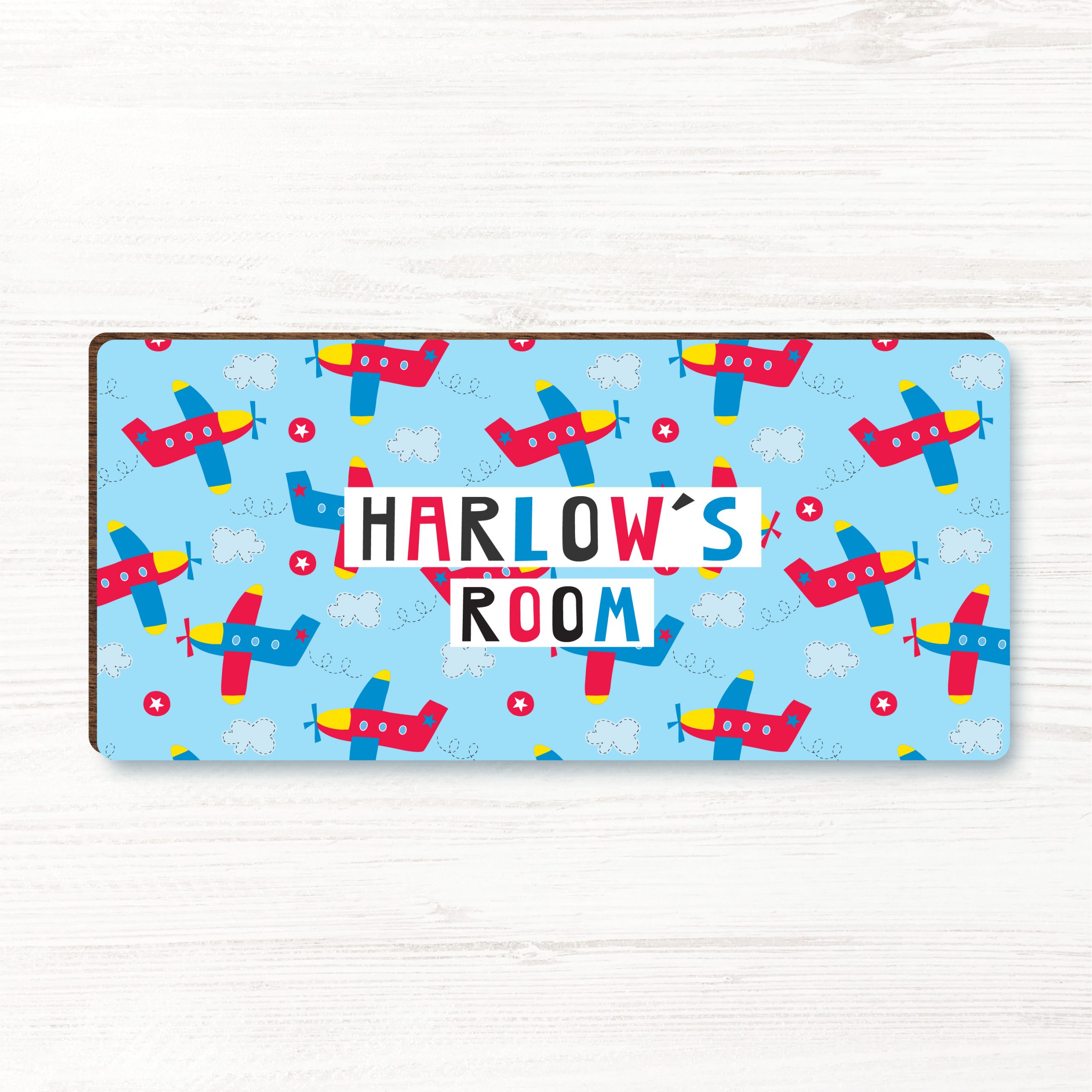 Personalised Aeroplane Boys Wooden Bedroom Door Sign, Plaque, Gift