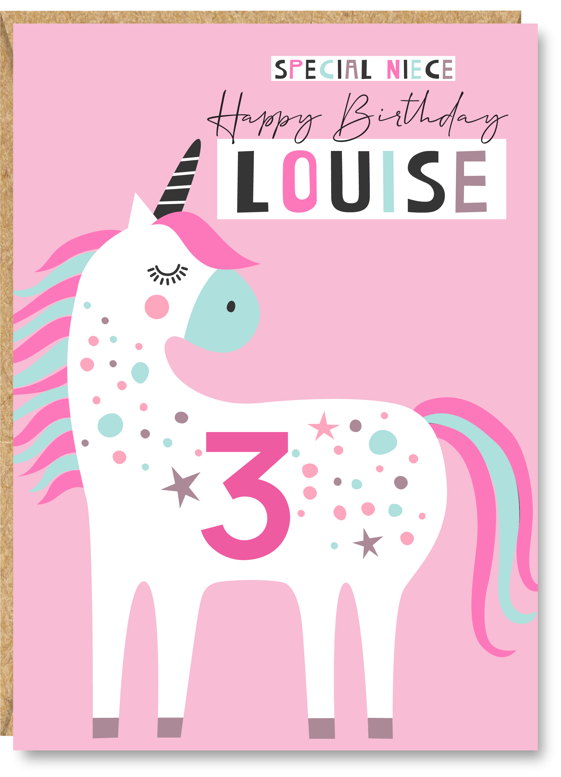 Personalised Unicorn Girl Birthday Card, 1st, 2nd, 3rd, 4th, 5th, 6th, 7th, 8th, Daughter, Niece Granddaughter, Goddaughter, Sister, A5 size - Image 2