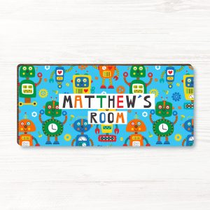 Personalised Robot Boys Wooden Bedroom Door Sign, Plaque, Gift