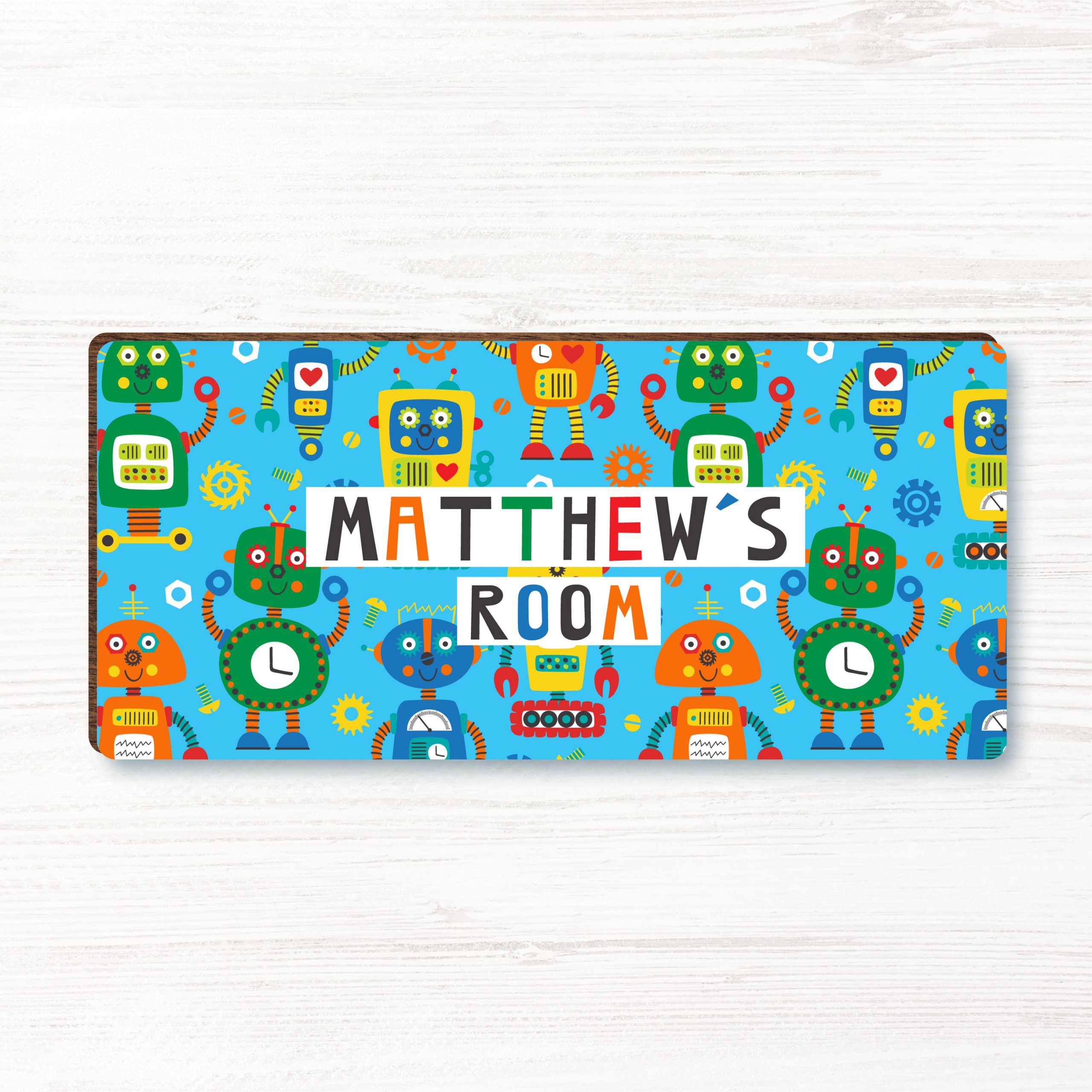 Personalised Robot Boys Wooden Bedroom Door Sign, Plaque, Gift