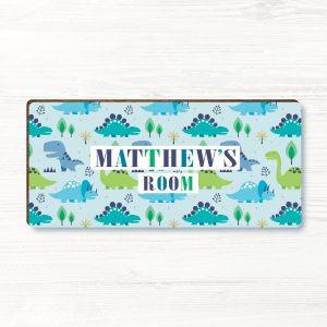 Personalised Dinosaur Boys Wooden Bedroom Door Sign, Plaque, Gift
