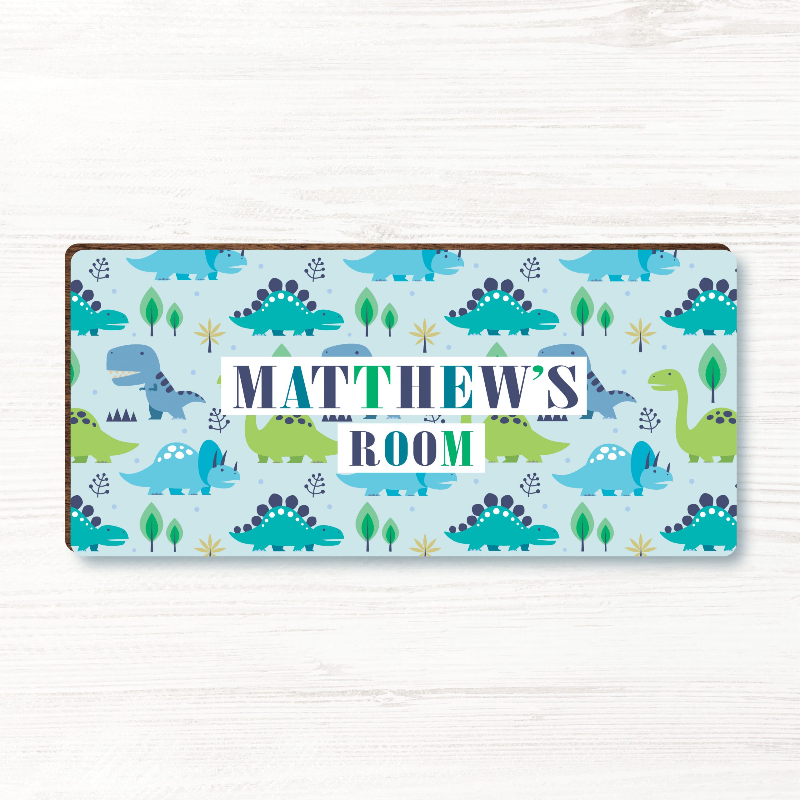 Personalised Dinosaur Boys Wooden Bedroom Door Sign, Plaque, Gift