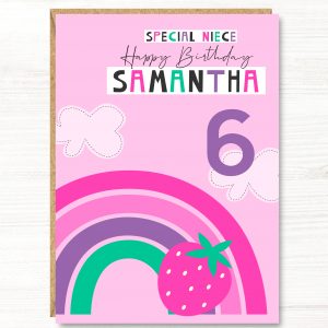 Personalised Rainbow Girl Birthday Card, 1st, 2nd, 3rd, 4th, 5th, 6th, 7th, 8th, Daughter, Niece Granddaughter, Goddaughter, Sister, A5 size