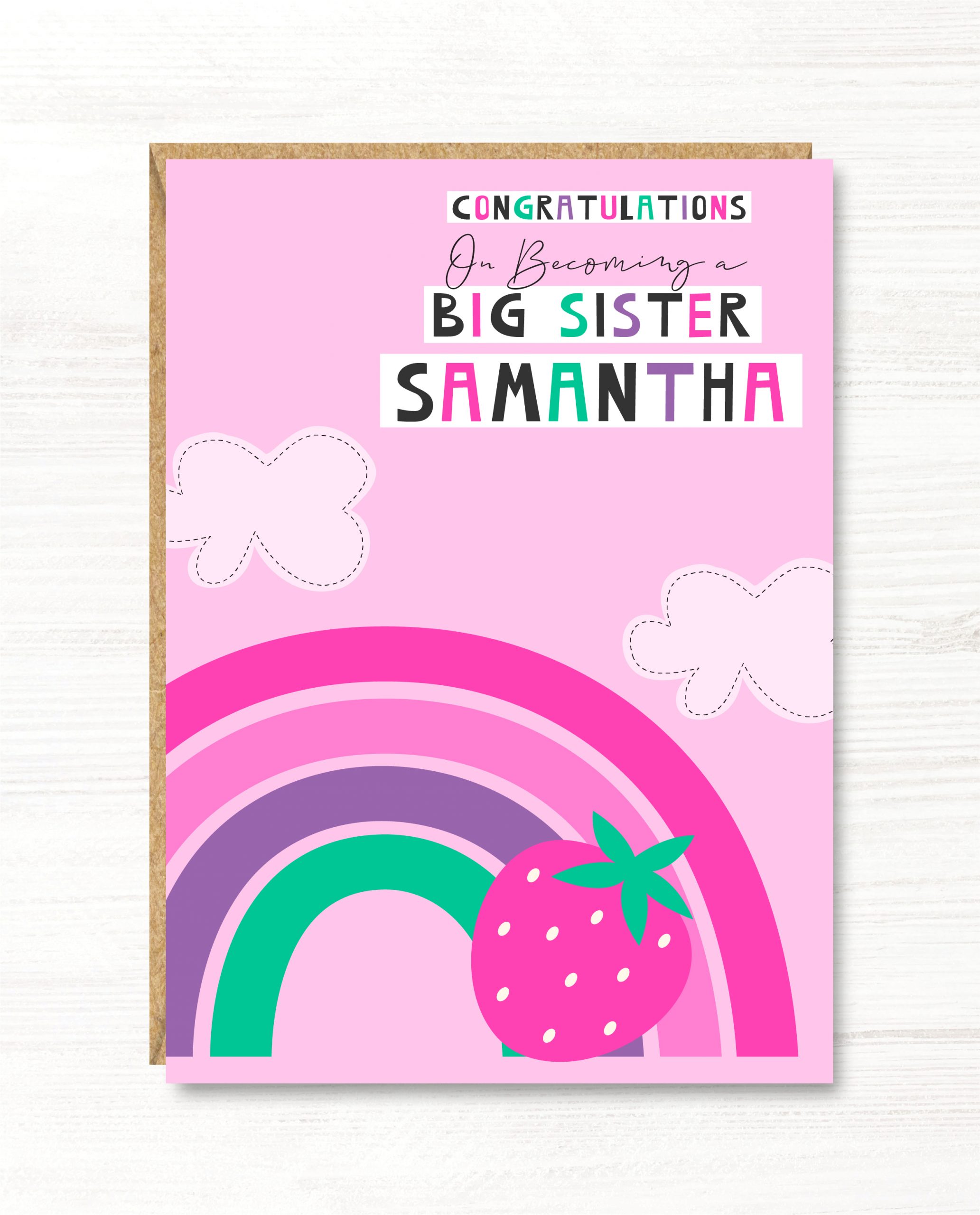 Personalised Rainbow Big Sister Card, A5 size
