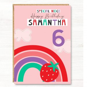 Personalised Rainbow Girl Birthday Card, 1st, 2nd, 3rd, 4th, 5th, 6th, 7th, 8th, Daughter, Niece Granddaughter, Goddaughter, Sister, A5 size