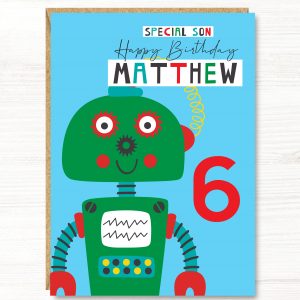 Personalised Robot Birthday Card, 1st, 2nd, 3rd, 4th, 5th, 6th, 7th, Son, Nephew, Godson, Grandson, Friend, Brother,A5 size