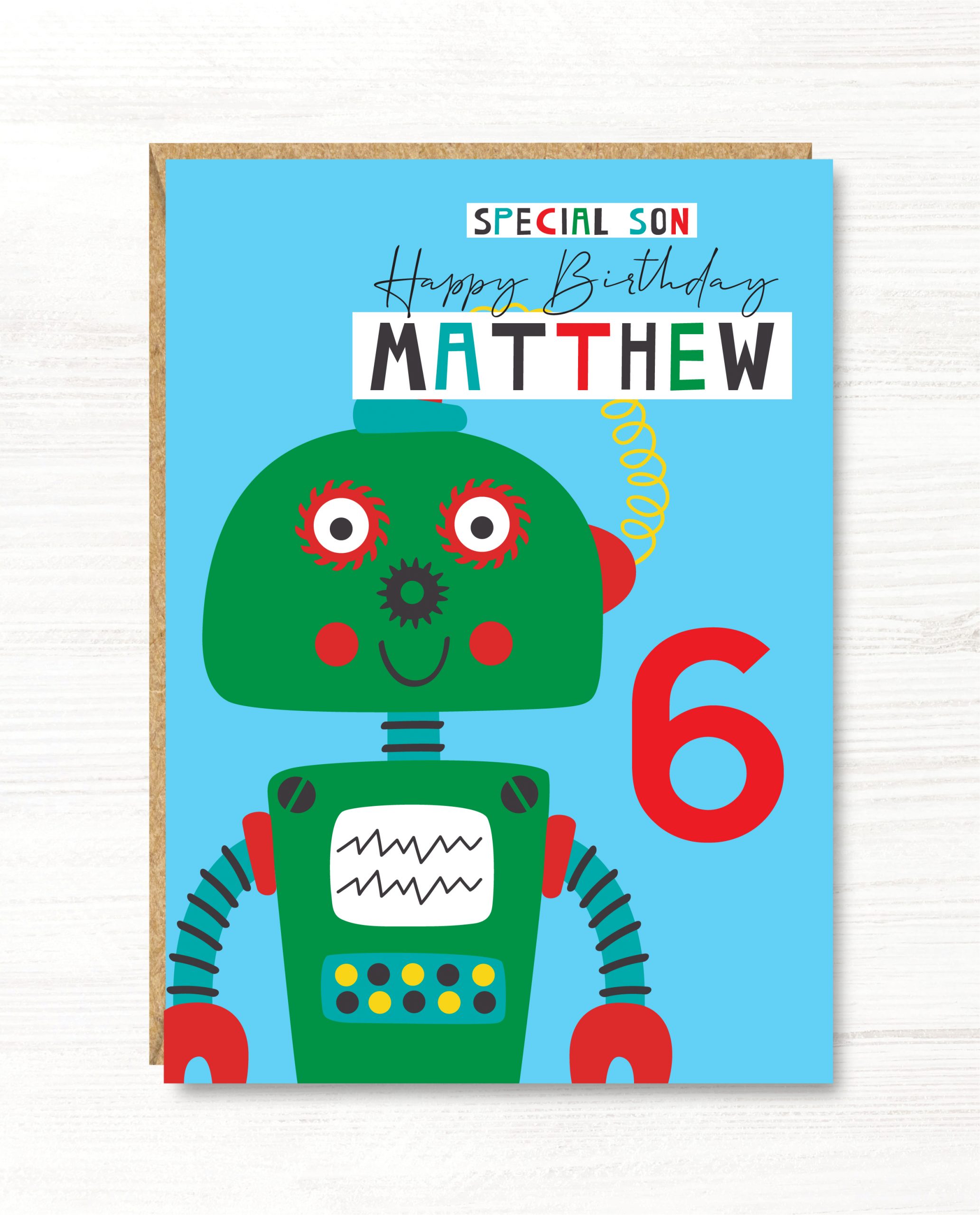 Personalised Robot Birthday Card, 1st, 2nd, 3rd, 4th, 5th, 6th, 7th, Son, Nephew, Godson, Grandson, Friend, Brother,A5 size