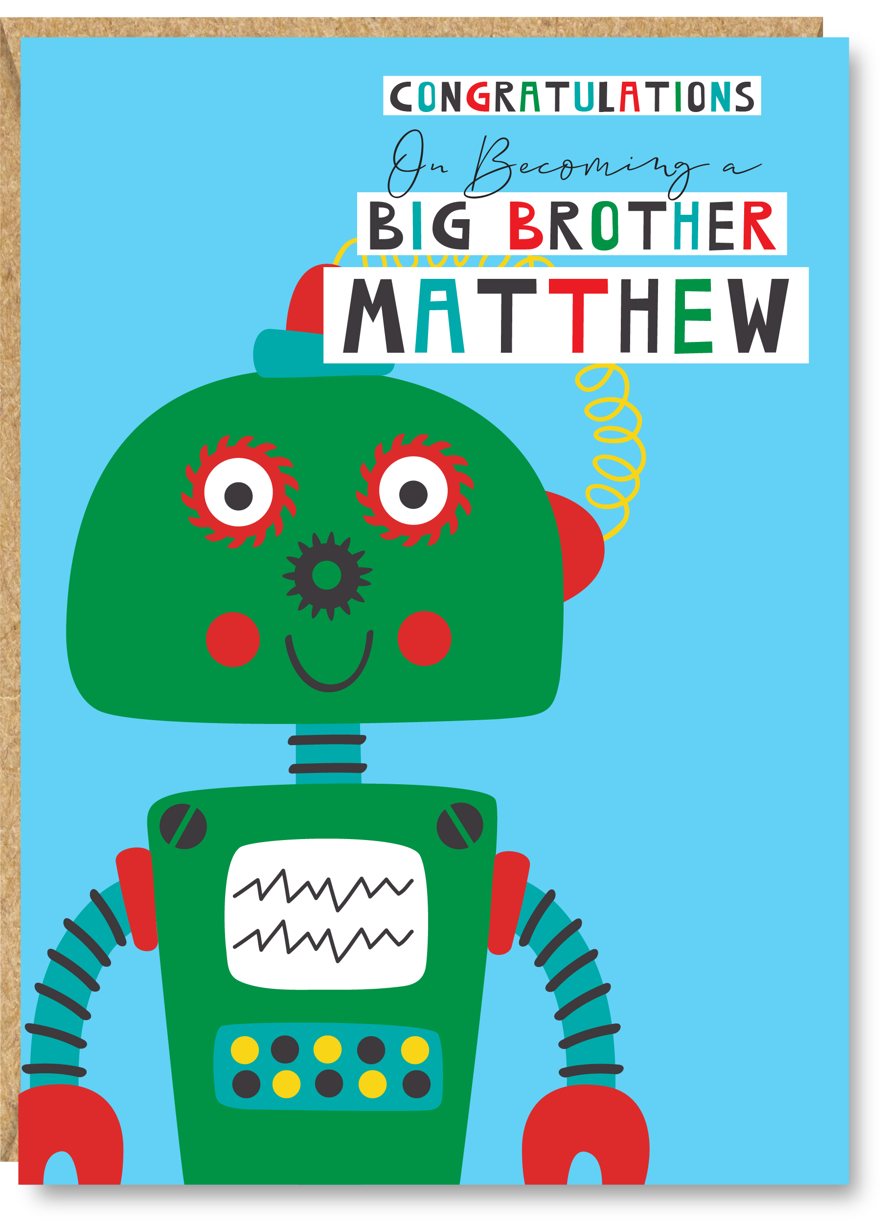 Personalised Robot Big Brother Card, A5 size - Image 2