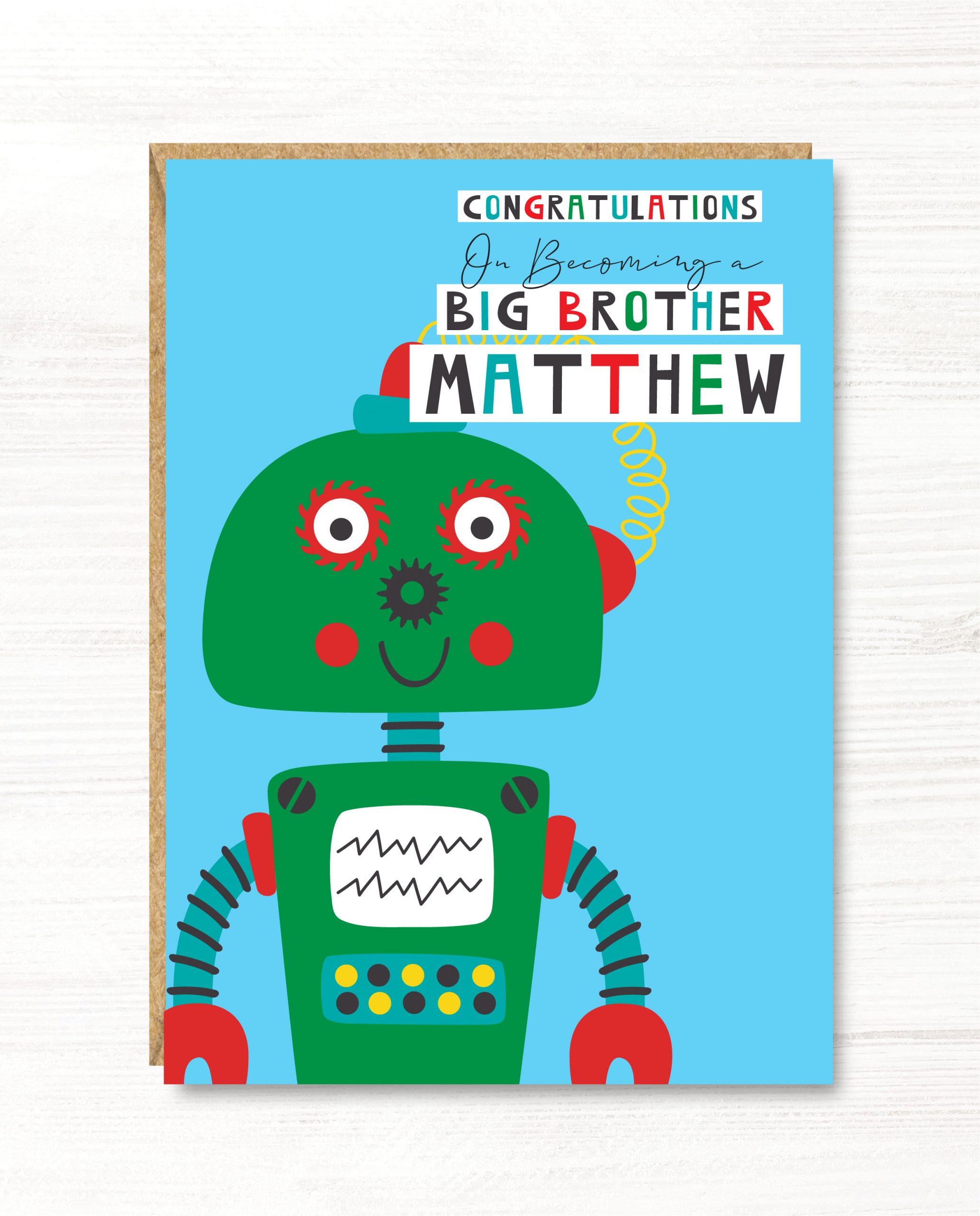 Personalised Robot Big Brother Card, A5 size