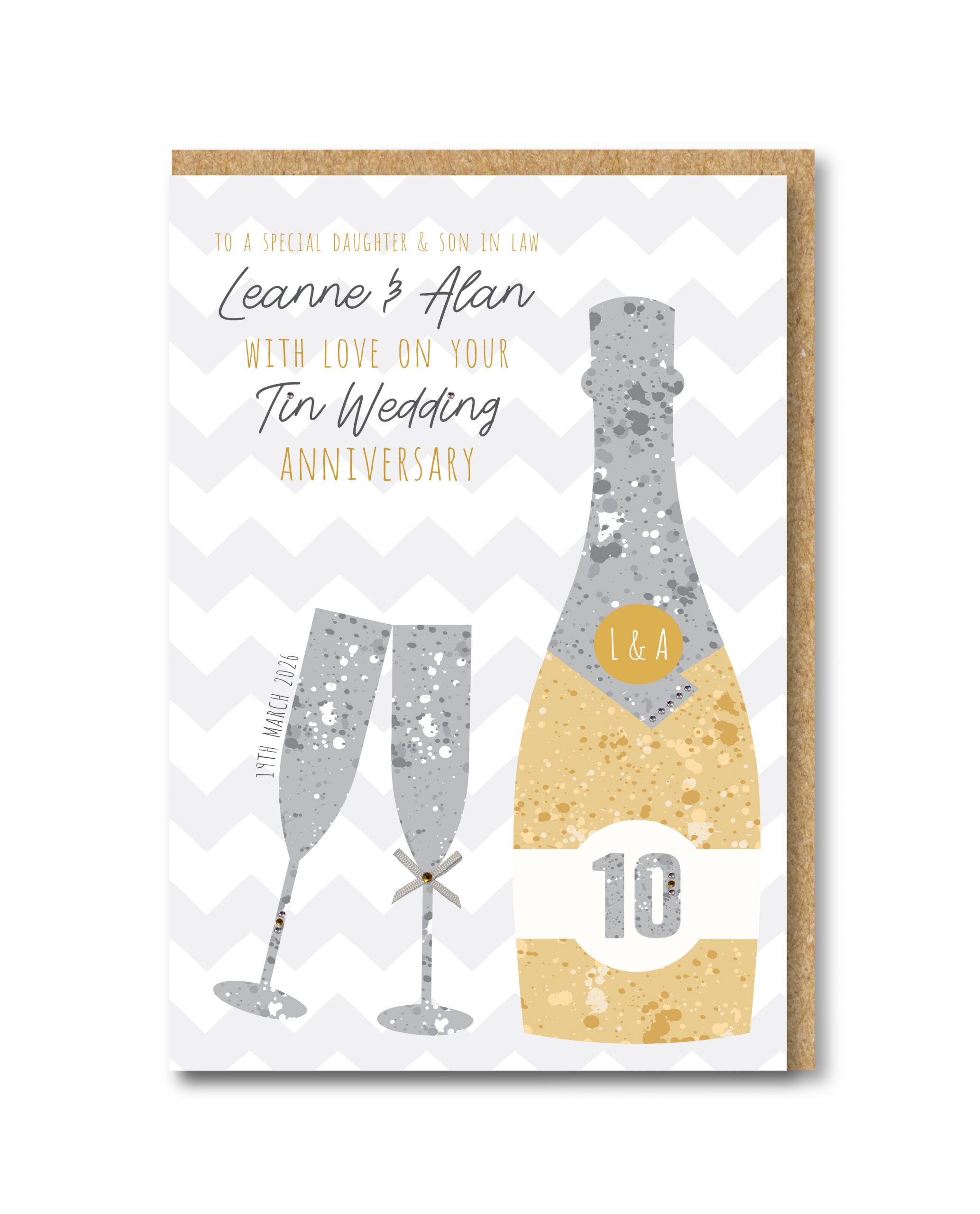 A5 Personalised Handmade Tin/10th Wedding Anniversary Card, Friends, Sister, Brother, Mum & Dad, Friends, Daughter, Son, Auntie - Image 2