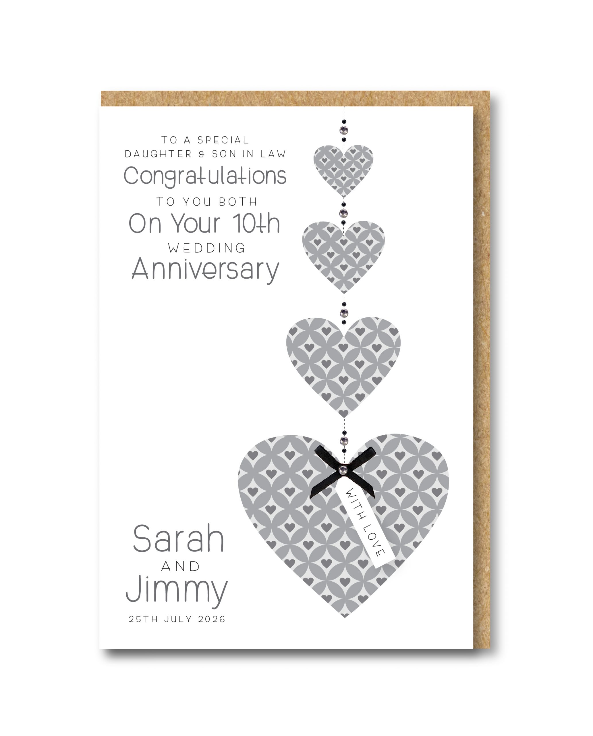 A5 Personalised Handmade Tin/10th Wedding Anniversary Card, Friends, Daughter, Son, Niece, Nephew, Grandson, Granddaughter - Image 2