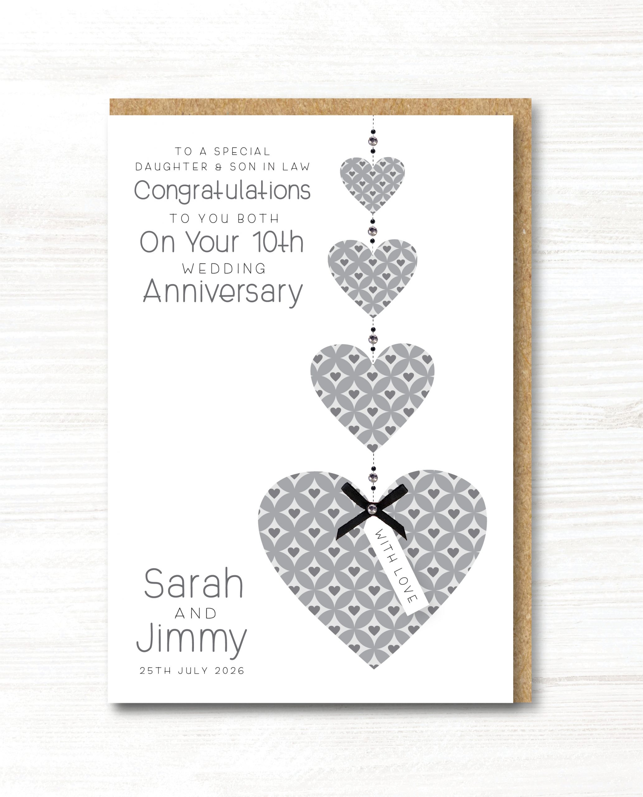 A5 Personalised Handmade Tin/10th Wedding Anniversary Card, Friends, Daughter, Son, Niece, Nephew, Grandson, Granddaughter