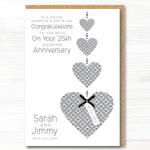 A5 Personalised Handmade Silver/25th Wedding Anniversary Card, Friends, Daughter, Son, Niece, Nephew, Grandson, Granddaughter