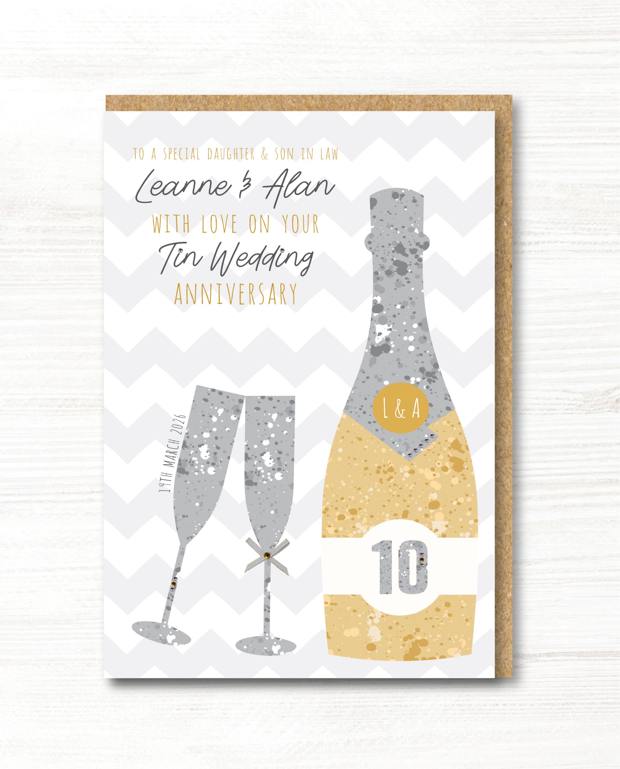 A5 Personalised Handmade Tin/10th Wedding Anniversary Card, Friends, Sister, Brother, Mum & Dad, Friends, Daughter, Son, Auntie