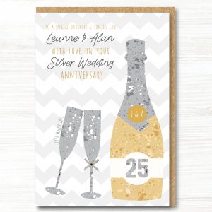 A5 Personalised Handmade Silver/25th Wedding Anniversary Card, Friends, Sister, Brother, Mum & Dad, Friends, Daughter, Son, Auntie