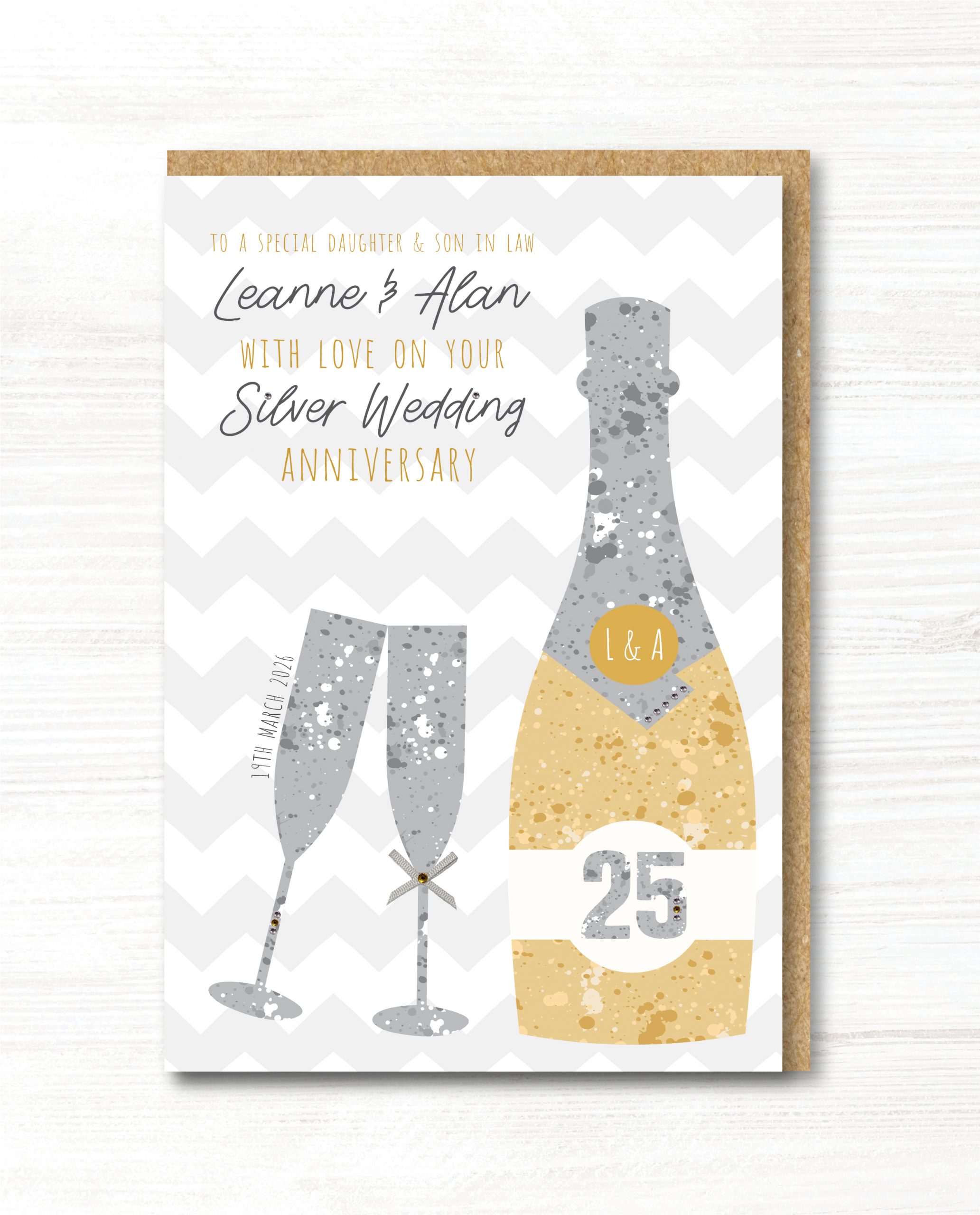 A5 Personalised Handmade Silver/25th Wedding Anniversary Card, Friends, Sister, Brother, Mum & Dad, Friends, Daughter, Son, Auntie