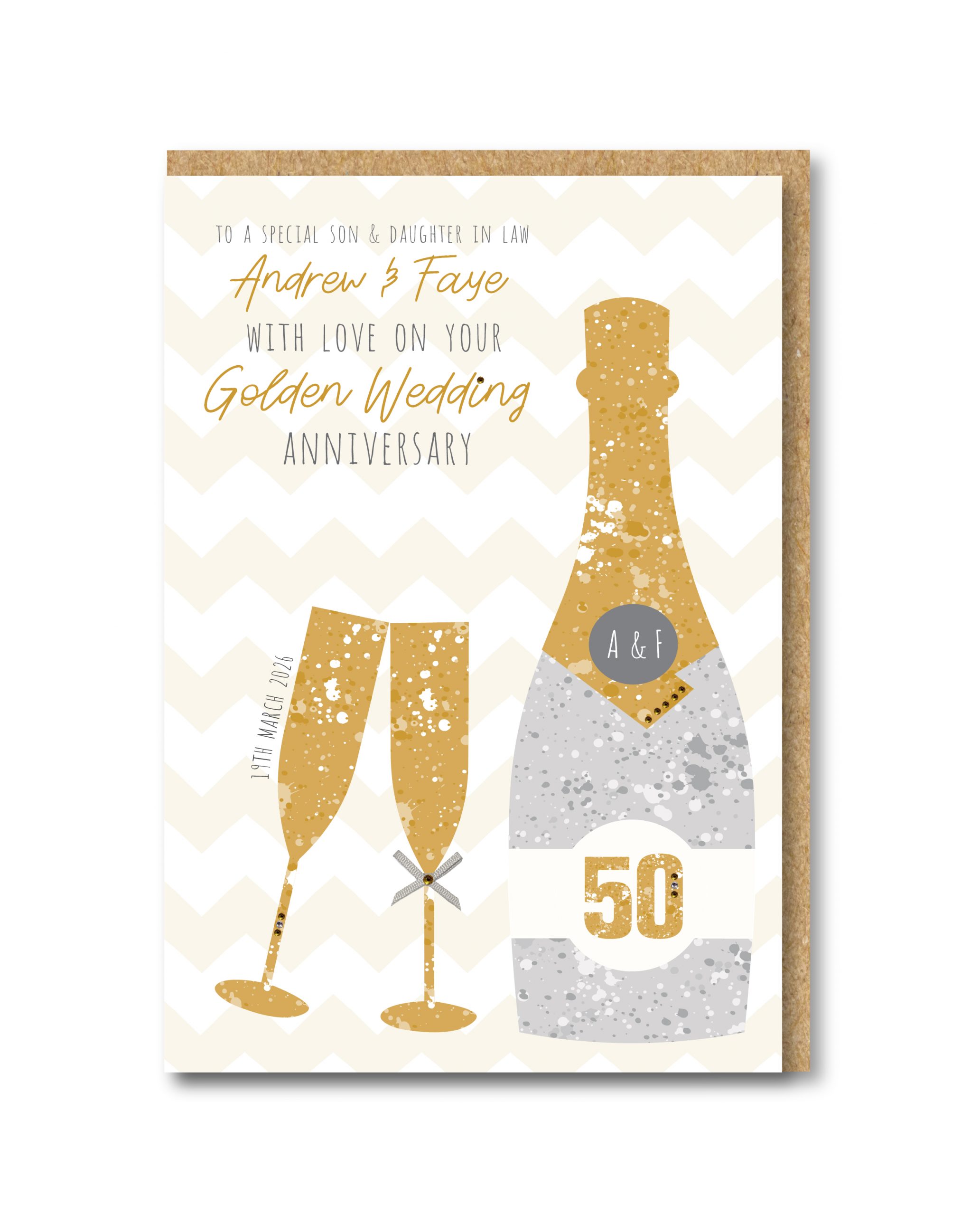 A5 Personalised Handmade Golden/50th Wedding Anniversary Card, Friends, Sister, Brother, Mum & Dad, Friends, Daughter, Son, Auntie - Image 2