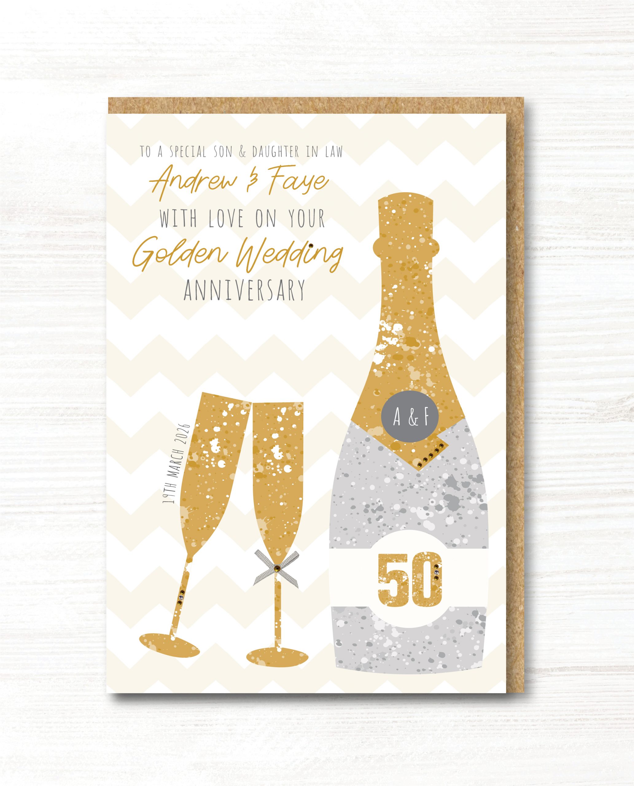 A5 Personalised Handmade Golden/50th Wedding Anniversary Card, Friends, Sister, Brother, Mum & Dad, Friends, Daughter, Son, Auntie