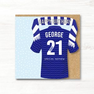 Personalised Handmade Football Birthday Card, Everton Colours, Any Age, Any Relation